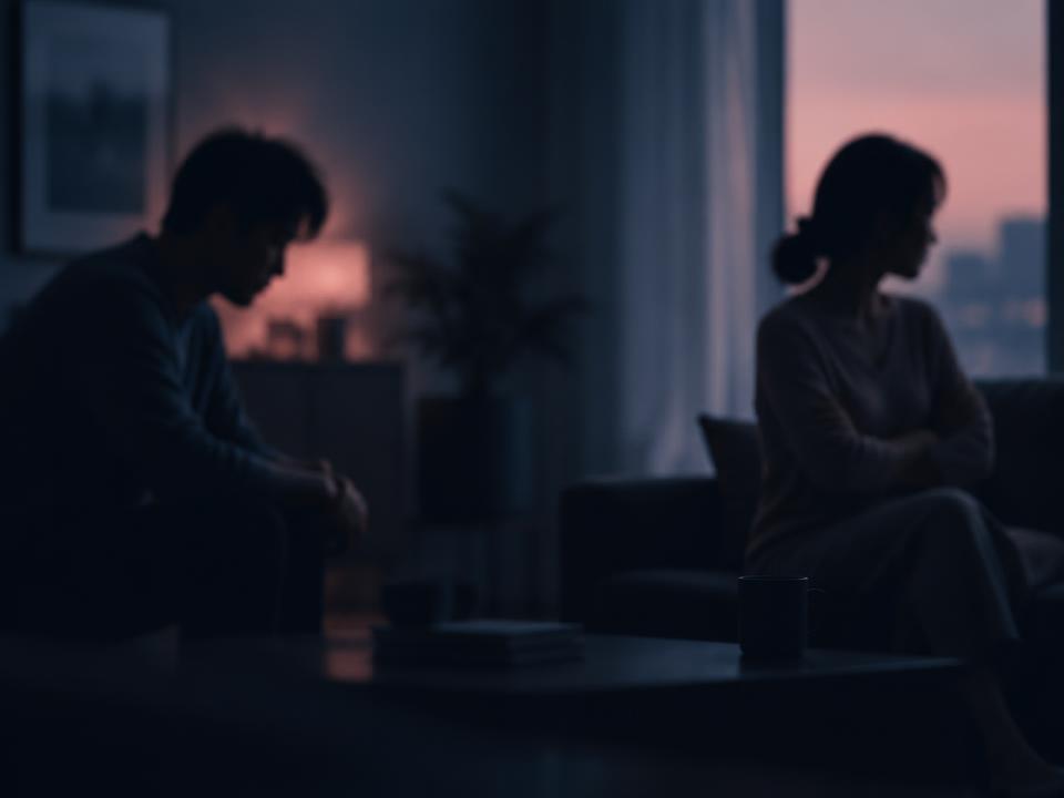 서로 거리를 둔 부부의 실루엣