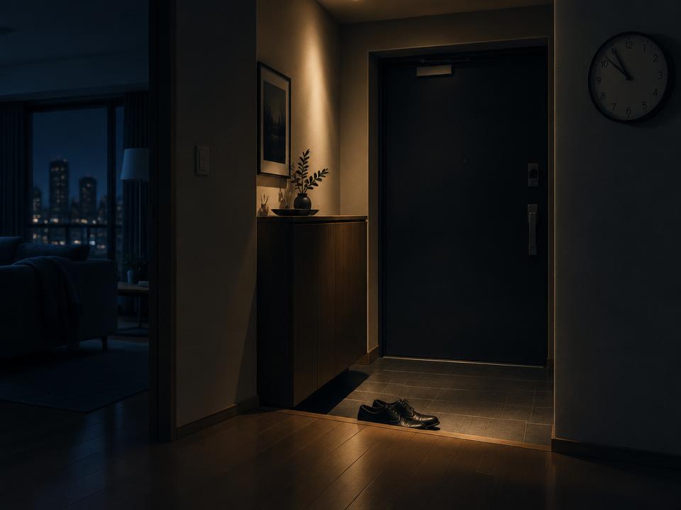 늦은 밤의 현관과 시계